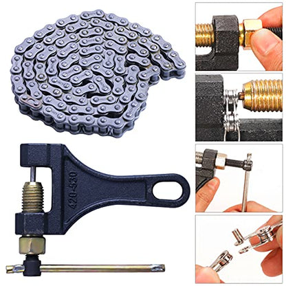 428H Motorcycle Chain+ Chain Breaker,104-links Heavy Duty Drive Chain - size: 104
