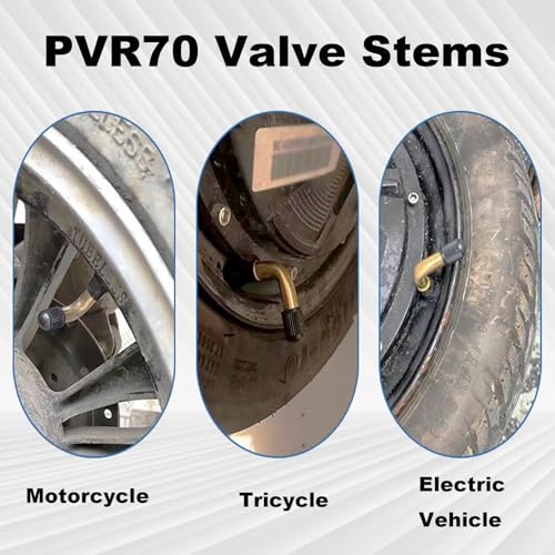 PVR70 Tubeless Tire Valve Stem, Tire Valve Curved Bent 90 Degree Angled, Brass Stem, Tire Rubber Nozzle Core Compatible with Tubeless Tire Rim, Motorcycle, Scooter, ATV (Pack of 6)