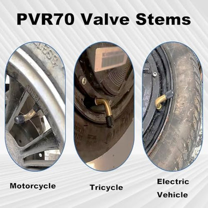 PVR70 Tubeless Tire Valve Stem, Tire Valve Curved Bent 90 Degree Angled, Brass Stem, Tire Rubber Nozzle Core Compatible with Tubeless Tire Rim, Motorcycle, Scooter, ATV (Pack of 6)
