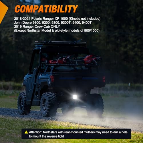 Nilight Ranger Backup Light 48W Flood Reverse Rear Lights Tractor LED Pod Lighting Plug and Play Kit Compatible with Polaris Ranger 1000 XP Crew 2018 2019 2020 2021 2022 2023 2024 - color: 48W Ranger Backup LED Light