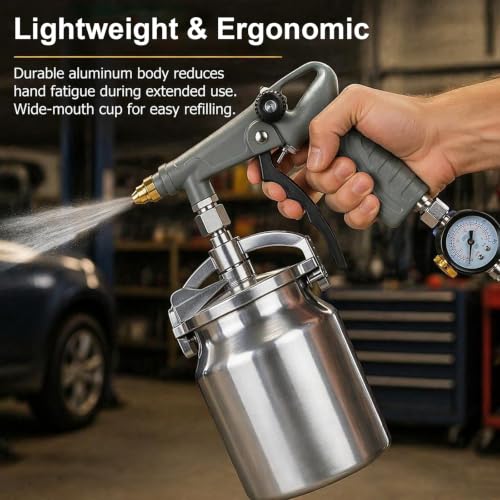 Undercoating Spray Gun with Suction Feed Cup,Rubberized Coating Sprayer with 360° Flexible Wand & Air Pressure Regulator for Truck Bed Liner Coating,Rust Proofing,Rubberized Undercoat(Gray)