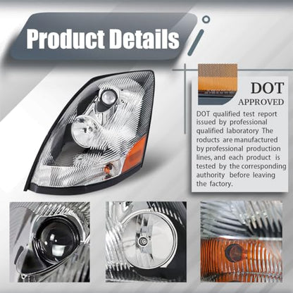 Semi Trucks Headlight Pair Compatible with 2004-2017 VOLVO VNL (Including All Bulbs),VNL Headlamp White Assembly - color: White, size: pair set