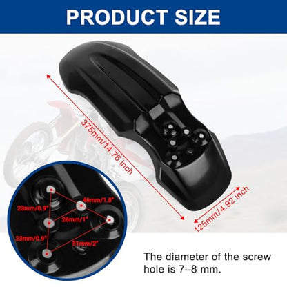 PSLER Front Mud Guard for Tuttio Soleil 01, Yozma IN10 Dirtbikes, Black - color: Black