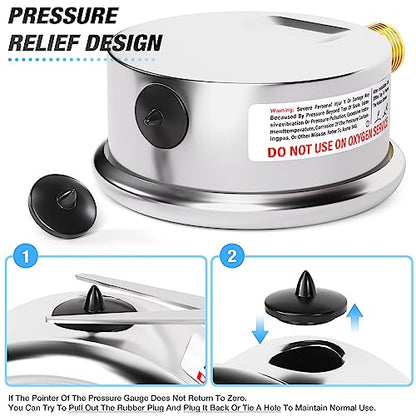 MEANLIN MEASURE 0~100Psi Stainless Steel 1/4" NPT 2.5" FACE DIAL Liquid Filled Pressure Gauge WOG Water Oil Air Lower Mount, with 1/2" NPT and 3/8" NPT Hex Bushing - size: 0-100Psi