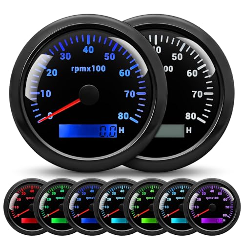 RPM Tachometer Gauge for Car 0-8000 RPM 3-3/8" 85mm Waterproof RPM Gauge 12V/24V Pulse Tach Meter for Gasoline, Diesel & Outboard Engine 1-10 Cylinder - color: Black, size: 8K RPM