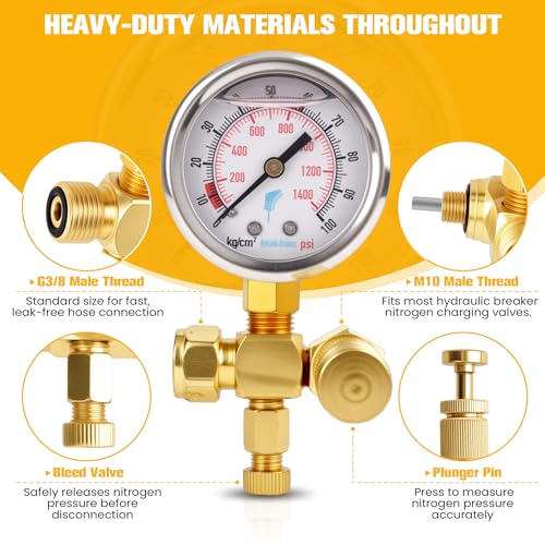 Hydraulic Pressure Test Kit for Hydraulic Breaker Nitrogen Charging - size: 1400 PSI