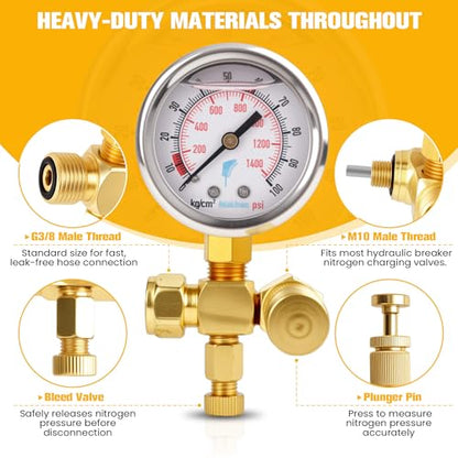 Hydraulic Pressure Test Kit for Hydraulic Breaker Nitrogen Charging - size: 1400 PSI