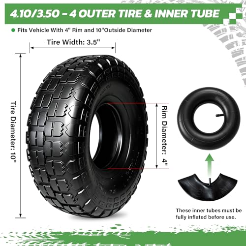 2 Sets 4.10/3.50-4 Tire and Inner Tube Set Replacement Parts for Garden Utility Wagon Cart Hand Truck Lawn Mower Snowblower Generator Go Kart Dolly Trailers High Pressure Washer