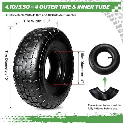 2 Sets 4.10/3.50-4 Tire and Inner Tube Set Replacement Parts for Garden Utility Wagon Cart Hand Truck Lawn Mower Snowblower Generator Go Kart Dolly Trailers High Pressure Washer