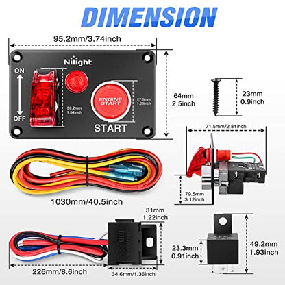Nilight Ignition Switch Panel with Engine Push Button 12V 2 in 1 - color: Red 2 in 1 Panel