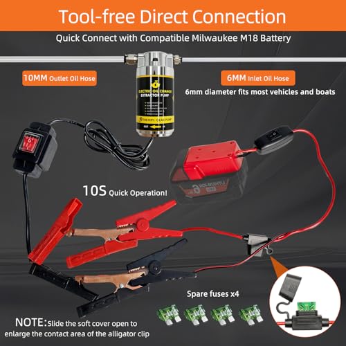 100W Electric Oil Change Extractor Pump, 1-4L/min Oil Transfer Pump for Engine/Transmission Oil Change, Compatible with Milwaukee M18 Battery(Oil Pump-A+Red Adapter) - color: Oil Pump-A+Red Adapter