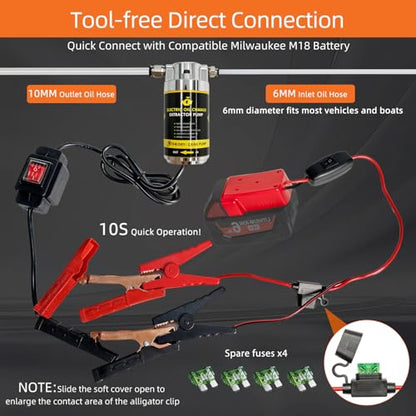 100W Electric Oil Change Extractor Pump, 1-4L/min Oil Transfer Pump for Engine/Transmission Oil Change, Compatible with Milwaukee M18 Battery(Oil Pump-A+Red Adapter) - color: Oil Pump-A+Red Adapter