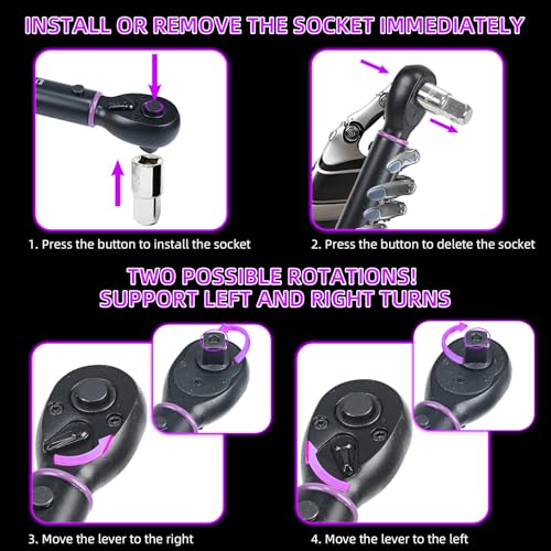 3/8" Inch Drive Click Torque Wrench 10-110 FT-LB/13.6-149.2N.M, ±3% Accuracy, Dual-Direction Click Professional Torque Wrench, Dual Range Scales Graduated in FT.LB and N.M, Purple - size: 3/8" 10-110 FT.LB(Purple)