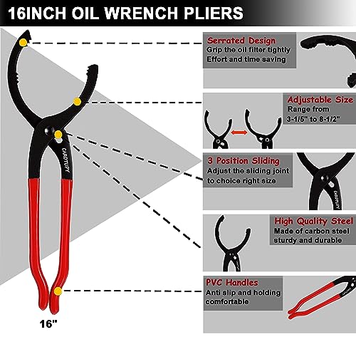 Oil Filter Wrench Set, Adjustable Oil Filter Pliers Set (5Pcs) - size: 5 Pack - Black & Red