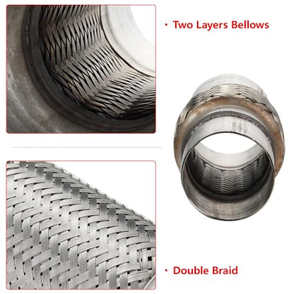 2 Pcs Exhaust Flex Pipe, 2''x 8''Stainless Steel Heavy Duty Exhaust Flex Pipe, Double Braid Exhaust Flex Tube, Overall Length 12'' - size: 2''x8''x12'', style: 2 PCS