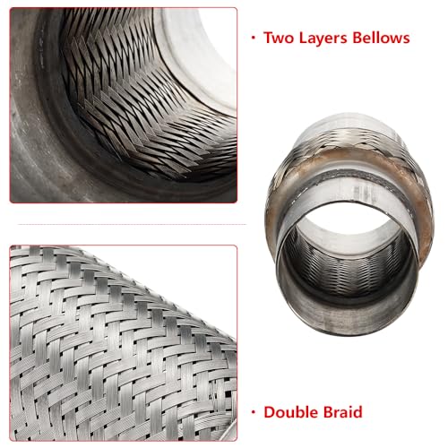 2 Pcs Exhaust Flex Pipe, 2''x 6''Stainless Steel Heavy Duty Exhaust Flex Pipe, Double Braid Exhaust Flex Tube, Overall Length 10'' - size: 2''x6''x10'', style: 2 PCS