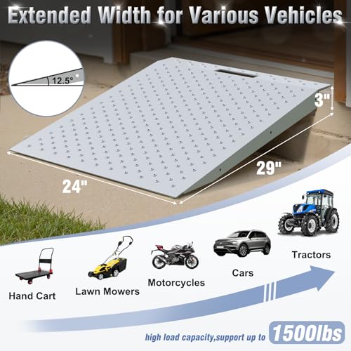 TOCRETOARE Shed Ramp, Heavy-Duty Loading Ramps for Lawn Mower, 29" L x 24" W Curb Ramp with Anti-Slip Punch Plate, 1500 lbs Capacity (29" L x 24" W) - size: 29" L x 24" W