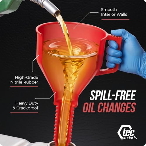 TEC Products FlexAll Long Flexible Oil Change Funnel, Red, 16x5 Inches - color: Red, size: Large