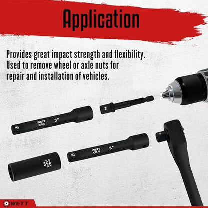 WETT 50Pcs 3/8" Drive Impact Socket Set, SAE/Metric, Deep/Shallow Sockets, with Adjustable Ratchet Handle, Extension Bar, Universal Joint, Adapter & Reducer, Cr-V Steel,(5/16"-3/4", 8-22mm) - size: 3/8" Drive Impact Socket Set (50pcs)