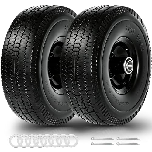 4.10/3.50-4 Solid Wheel with 3/4” Bearings, 2.25” Offset Hub, 10” Flat Free PU Foam Wheelbarrow Tire, No-Flat Replacement Wheel for Wheelbarrows, Garden Carts, Hand Trucks, Lawn Equipment - color: 3/4 bore,black