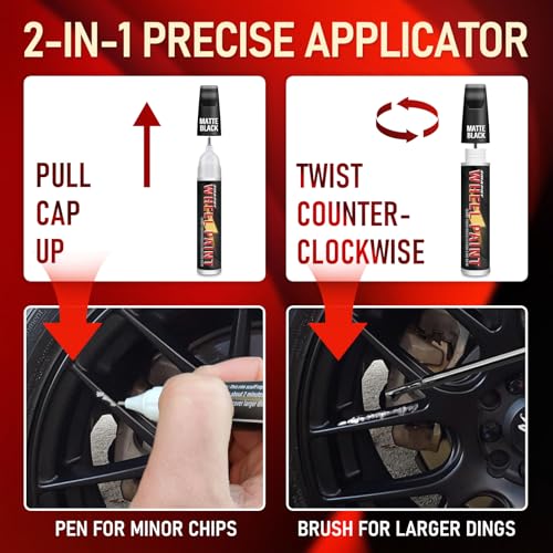Matte Black Rim Touch Up Paint, Matte Black Paint Pen for Metal, Enamel, Car Wheel Scratch Flat Black Wheel Paint Pen, Universal Satin Matte Black for rims, for Wheel Curb Rash, Scratches - color: Matte Black