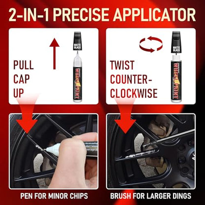 Matte Black Rim Touch Up Paint, Matte Black Paint Pen for Metal, Enamel, Car Wheel Scratch Flat Black Wheel Paint Pen, Universal Satin Matte Black for rims, for Wheel Curb Rash, Scratches - color: Matte Black