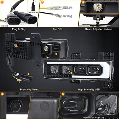 LED Headlight Assembly with DRL Compatible with 1988-1998 Chevy GMC