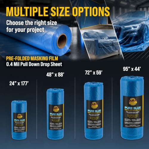 Dura-Gold 72" x 59' Pure Blue Pre-Folded Masking Film - Painters Plastic