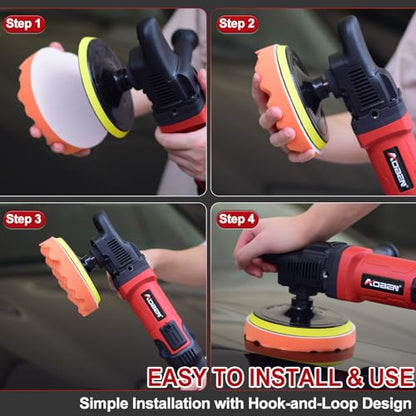 AOBEN 6/7 inch Buffer Polisher,Rotary Car Buffer,1600W Car Polisher Waxer Kit with 6 Variable Speed 1000-3500RPM & 4 Polishing Pads,Detachable Handle for Car Polishing and Waxing - size: AT3501-C1