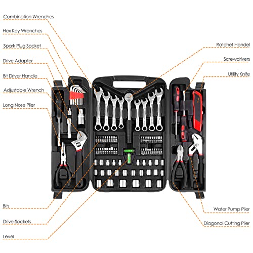TLGREEN 95-Piece Car Tool Kit with Storage Case, Red - color: Red