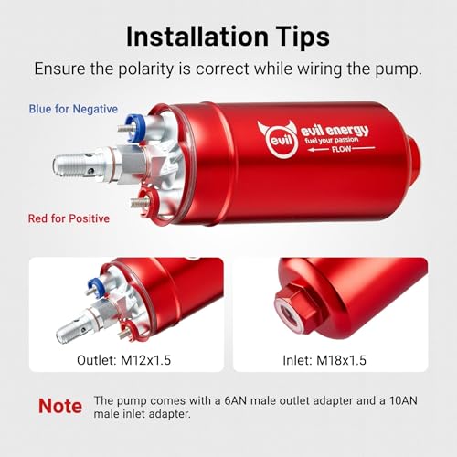 EVIL ENERGY External Inline Fuel Pump for 12V EFI System, 300LPH Flow - color: Red