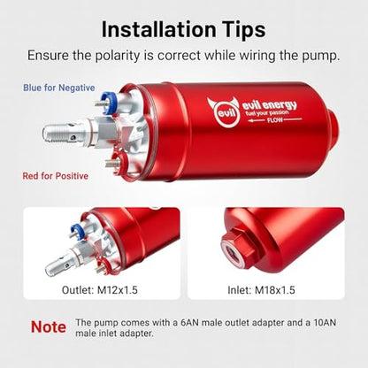 EVIL ENERGY External Inline Fuel Pump for 12V EFI System, 300LPH Flow - color: Red