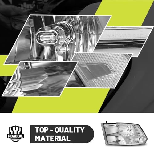 Headlights for 2009-2018 Dodge Ram 1500 Quad-Hole Single Headlight - color: Chrome Housing - With H/L Beam Bulbs
