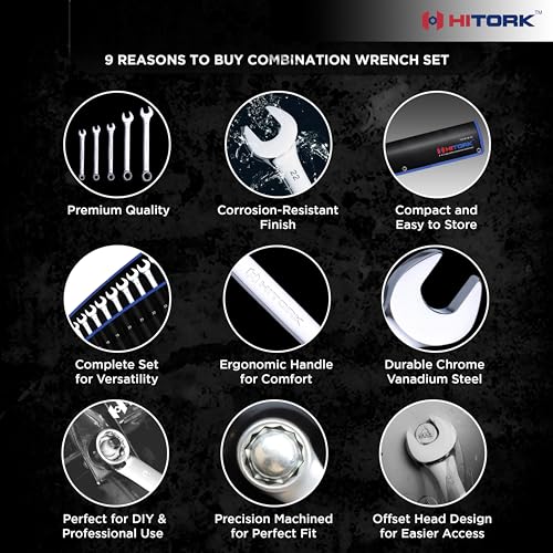 HITORK 19 Piece Metric Combination Wrench Set, 6-24 mm, CR-V, Storage Pouch - style: 19 Piece Set Metric