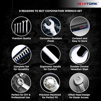 HITORK 19 Piece Metric Combination Wrench Set, 6-24 mm, CR-V, Storage Pouch - style: 19 Piece Set Metric