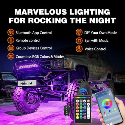 Nilight RGB LED Rock Lights Kit 12 PCS 18LED Wide Angle Wheel Well Light - color: RGB 18LED, size: 12 Pods
