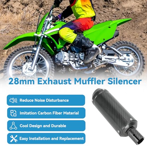 EOPOAYI 1.1 Inch Motorcycle Muffler for 125cc 110cc Dirt Bike SSR Taotao - color: Carbon Fiber Black