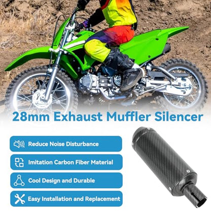 EOPOAYI 1.1 Inch Motorcycle Muffler for 125cc 110cc Dirt Bike SSR Taotao - color: Carbon Fiber Black