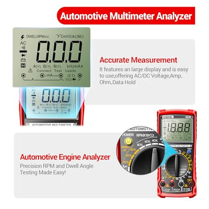 ANENG SZ26 Digital Multimeter, Engine Analyzer, 500-10000 RPM Tachometer - color: Red