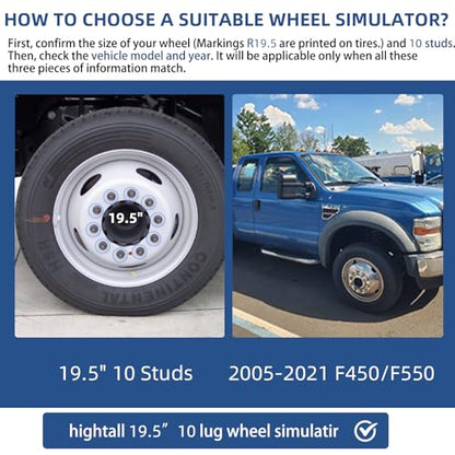 hightall 19.5 Wheel Simulators, 19.5" 10 Lug Stainless Steel Hubcaps,Polished Surface,2Pcs Front Wheel/2Pcs Rear Wheel,Bolts On Wheel Cover Set Compatible with Ford 2005-2025 F450/F550 - size: 19.5" For 2005-2025 F450 F550