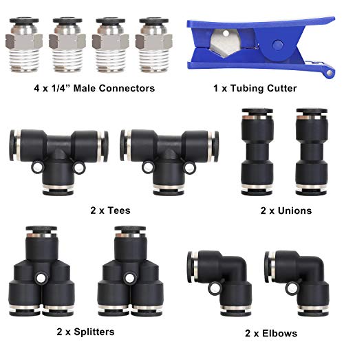 Hromee Air Line Tubing Kit, 1/4 Inch (6.35MM) OD x 32.8 Feet Polyurethane PU Tube and Push to Connect Fittings, 14 PCS Compressed Pipe and Accessories Kit - size: 1/4 inch
