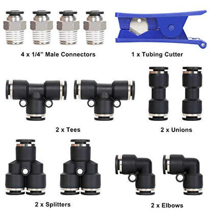 Hromee Air Line Tubing Kit, 1/4 Inch (6.35MM) OD x 32.8 Feet Polyurethane PU Tube and Push to Connect Fittings, 14 PCS Compressed Pipe and Accessories Kit - size: 1/4 inch