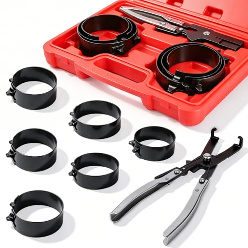 Engines Piston Ring Compressor Tool with Ratchet Pliers & 6 Piston Rings