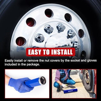40Pcs Lug Nut Covers 33mm Flat Top Thread-on Nut Covers for Semi Trucks - color: 40 PCS