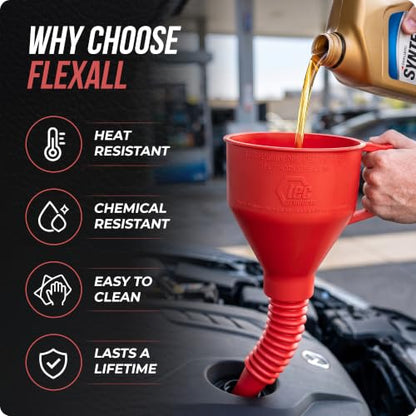 TEC Products FlexAll Long Flexible Oil Change Funnel, Red, 16x5 Inches - color: Red, size: Large