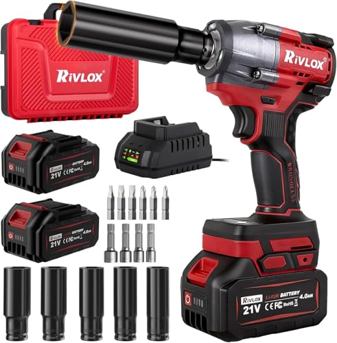 Cordless Impact Wrench1/2 Inch, 800N. M/590Ft-lbs Power Impact Gun Kit, High Torque Electric Impact Driver for Car RV Tire,LED Light,4.0Ah Battery,Car/DIY Furniture/Home,Power tools,Red Toolbox - color: Red-800n.m/590ft-lbs