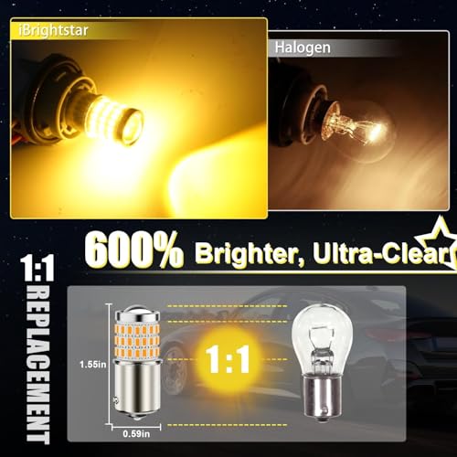 iBrightstar 1156 LED Bulb Amber, BA15S 1141 LED Turn Signal Bulbs Super Bright for Vehicle Blinker Lights and Turn Signal Lights, 2 Pack - color: Amber, size: 1156