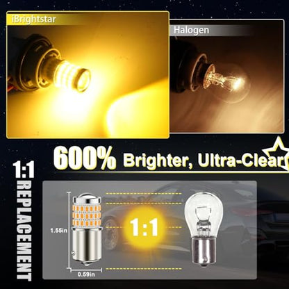 iBrightstar 1156 LED Bulb Amber, BA15S 1141 LED Turn Signal Bulbs Super Bright for Vehicle Blinker Lights and Turn Signal Lights, 2 Pack - color: Amber, size: 1156