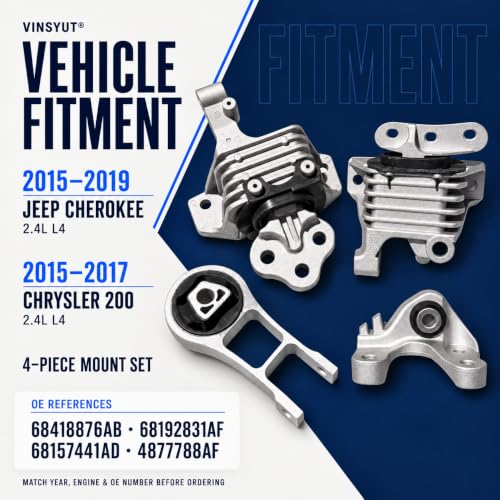 4PC Engine Mount & Trans Mount Kit for Jeep Cherokee 2.4L 2014-2019 - color: grey and black