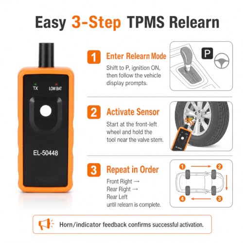 TPMS Relearn Tool for Car Tire Sensor, EL-50448 Tire Pressure Monitor Sensor TPMS Reset Activation Tool, OEC-T5 System Programming Training, for Most Series Vehicles 2012